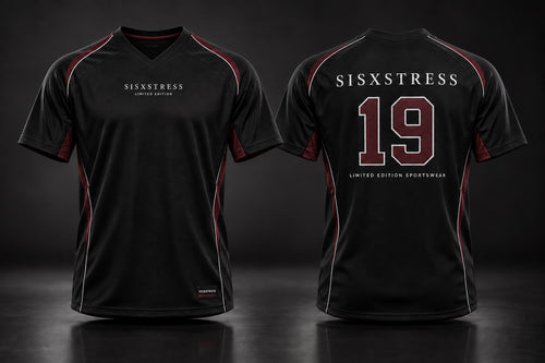 SISXSTRESS Black Unlimited V-Neck Limited Edition Sportswear, front and back