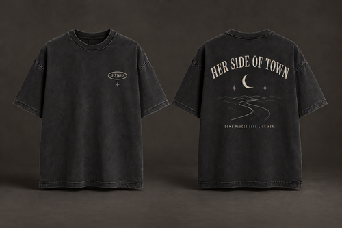 sisXstress Her Side of Town washed-black oversized T-shirt, front and back