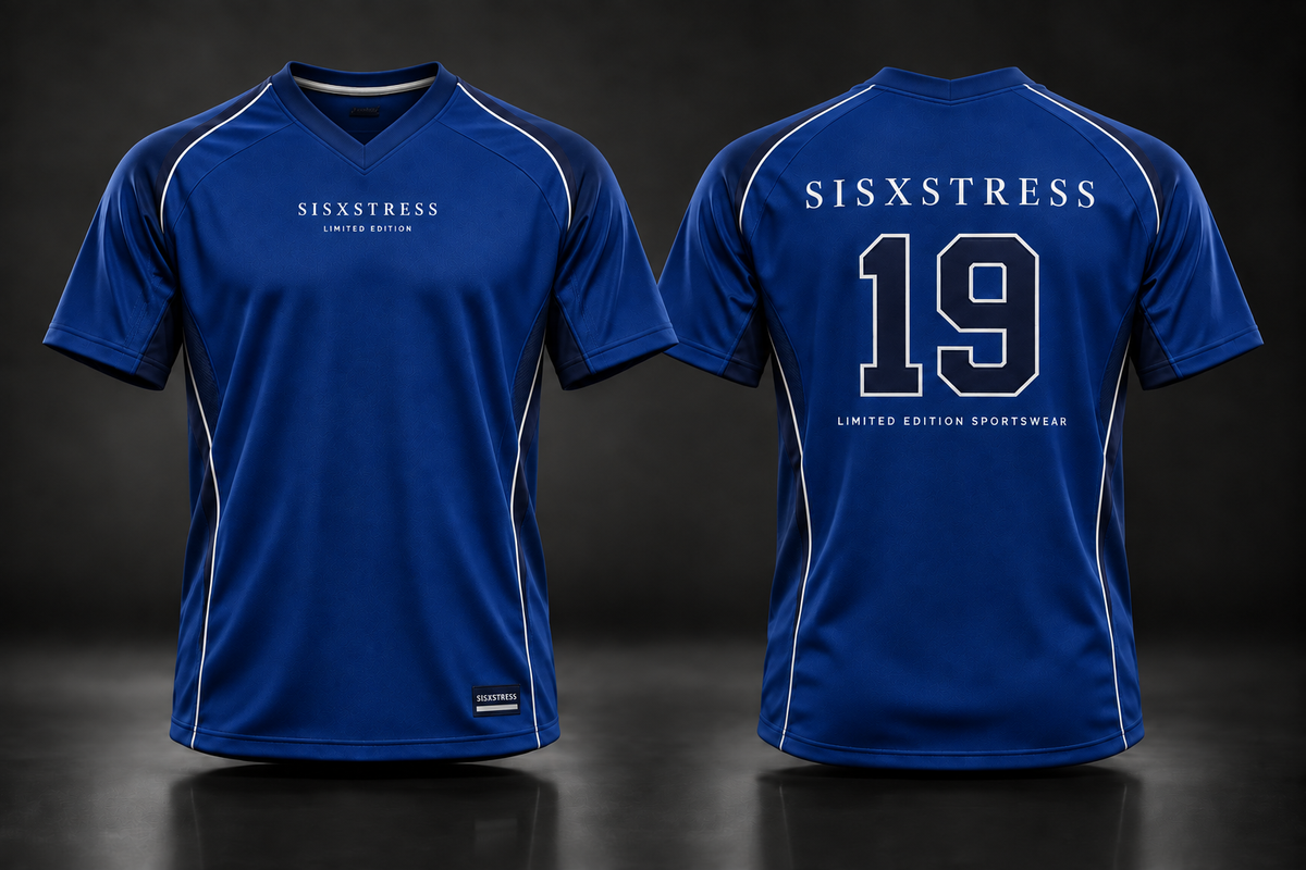 SISXSTRESS Limited Edition V-Neck Sportswear in Blue, front and back