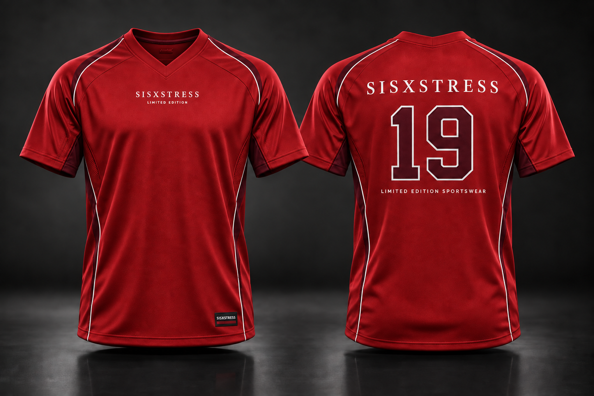 SISXSTRESS Limited Edition V-Neck Sportswear in Red, front and back
